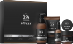 American Crew Acumen 4-Step Regime Set = In-Shower Face Wash 190 ml + Soothing Shave Cream 100 ml + Energizing Hydrating Gel 50 ml + Nourishing Cream Pomade 60 g