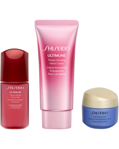 Shiseido Ultimune Value Set = Power Infus.Concentrate 10ml + Uplift. and Firm. Cream 15ml + Overnight Firm. Treatment 15 ml + Ult.Handcream 40 ml
